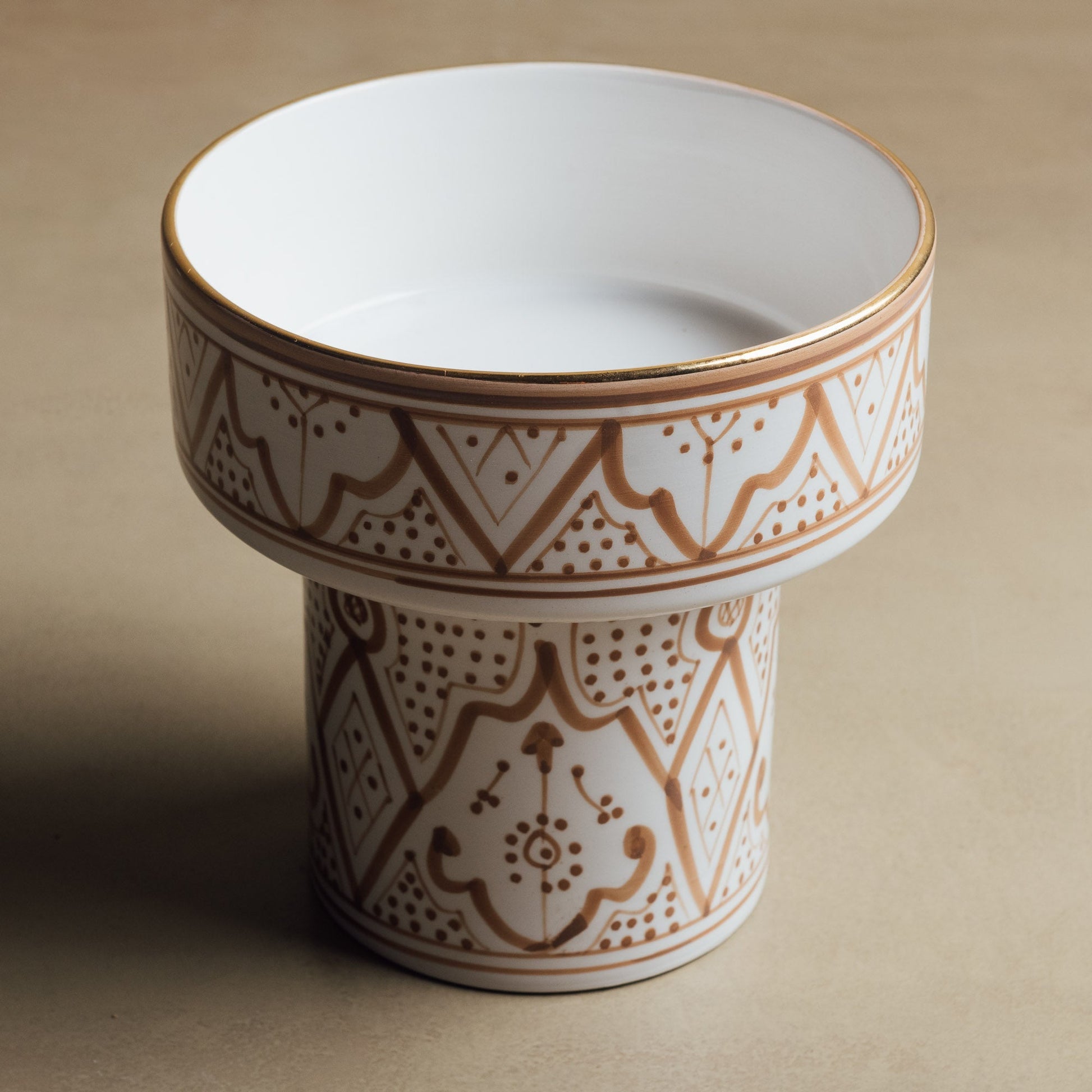 Fez Sand Pedestal Bowl - Handcrafted with 12 Carat Gold Accents - Urbann-Vibe
