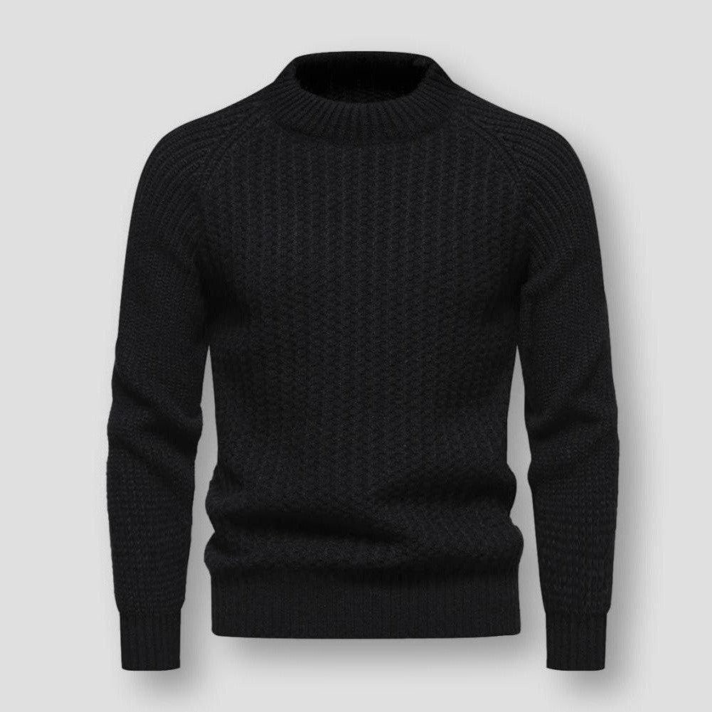 Men's beige waffle knit pullover sweatshirt with globe pattern, cozy relaxed fit cold-weather style