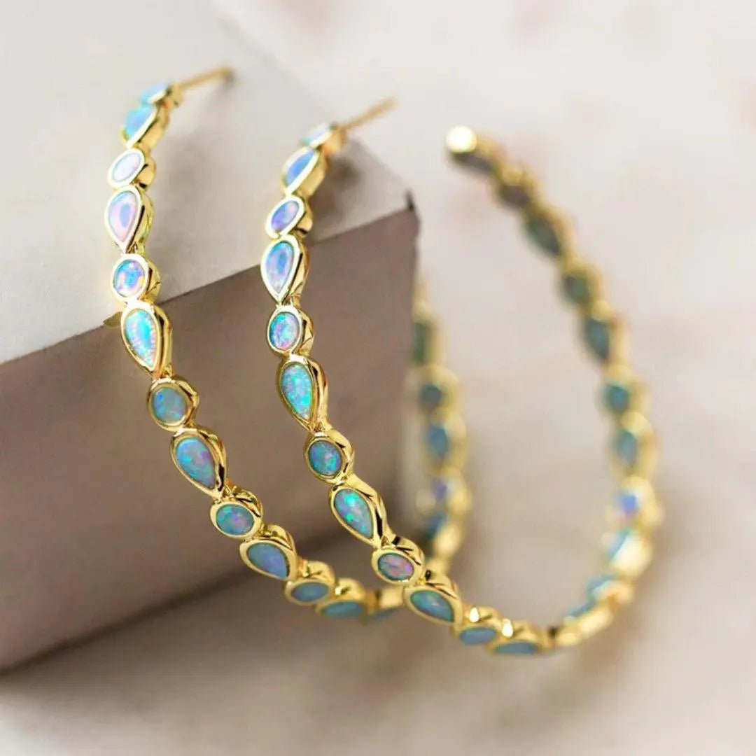 Paula - Opal Hoop Earrings - Wavlynn