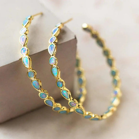 Paula - Opal Hoop Earrings - Wavlynn