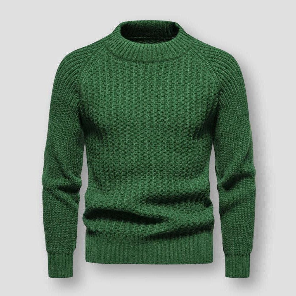 Men's beige waffle knit pullover sweatshirt with allover globe pattern, cozy textured cold-weather style