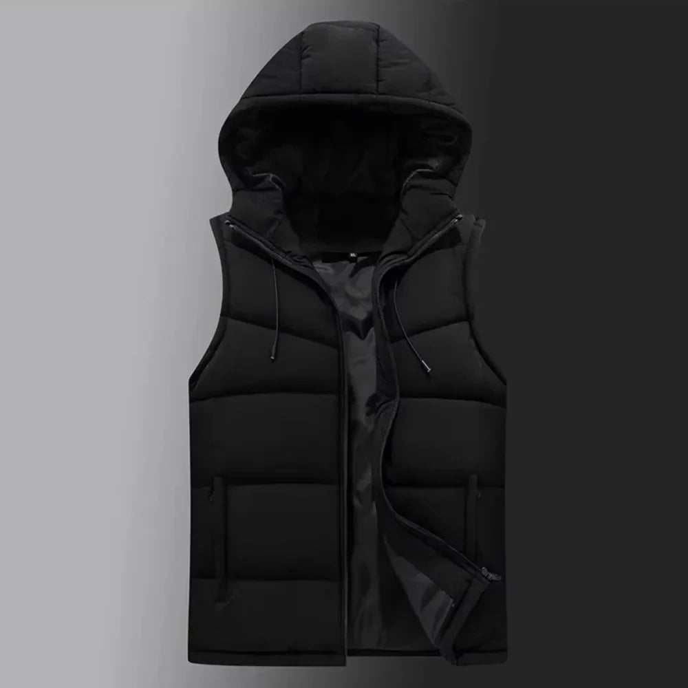 Men's black padded vest lightweight insulated sleeveless layering jacket for cold weather