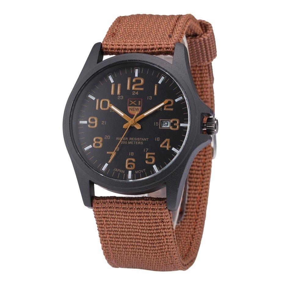 Men's tactical military analog watch 45mm stainless steel case luminous hands durable nylon strap outdoor