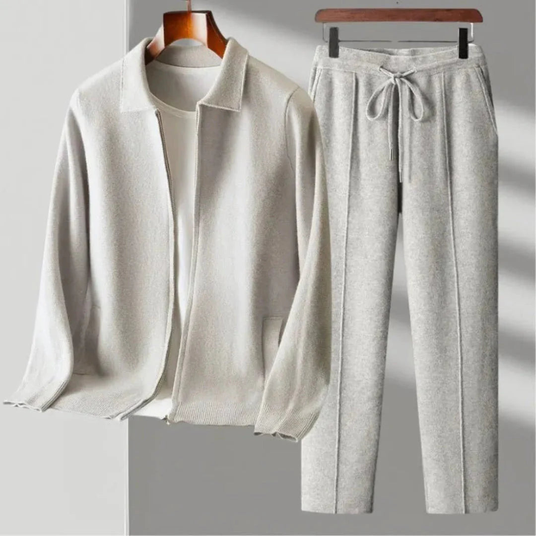 Cade merino wool jacket and pants set, lightweight breathable matching outfit with full-zip structured collar