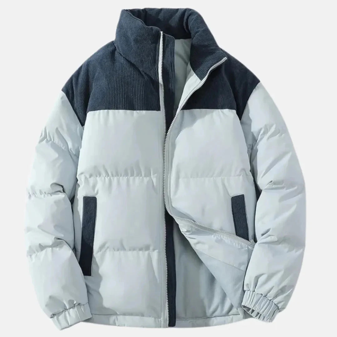 Cain corduroy puffer jacket urban style with contrast panel accents, lightweight insulation cold-weather
