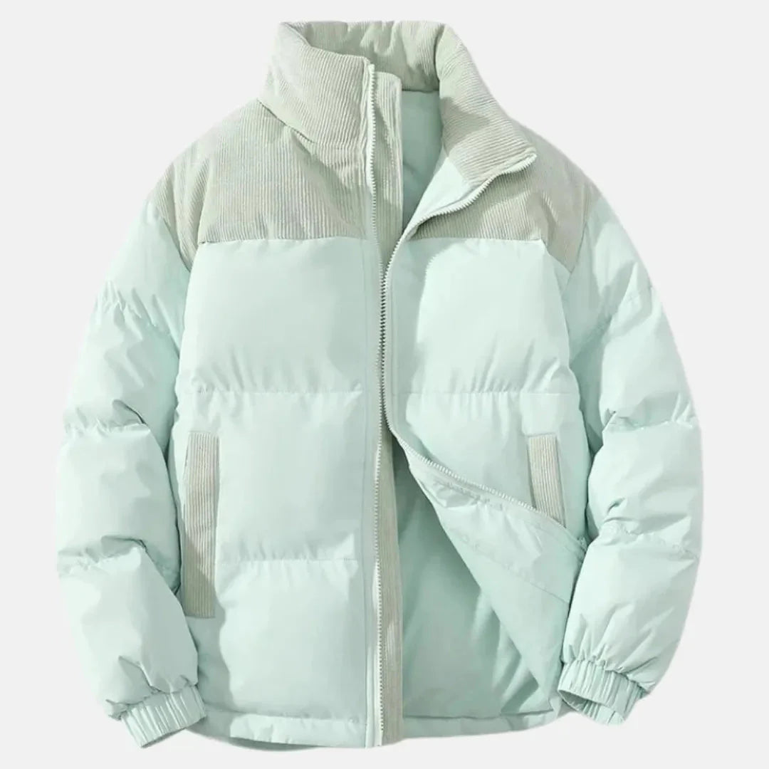 Cain corduroy puffer jacket urban style with contrast panel accents lightweight insulation cold weather