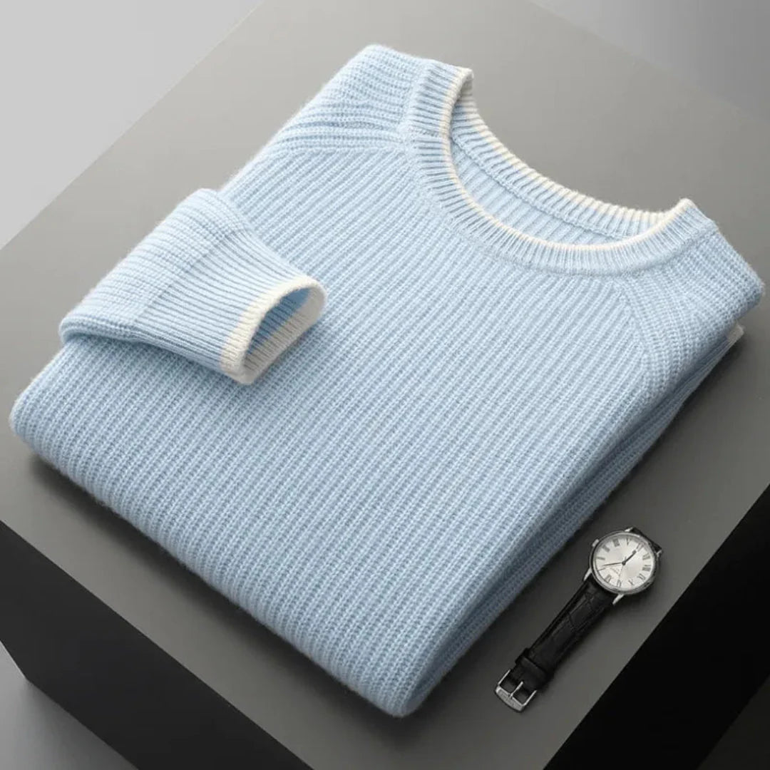 Pastel ribbed crewneck wool sweater relaxed fit raglan sleeves breathable unisex knit