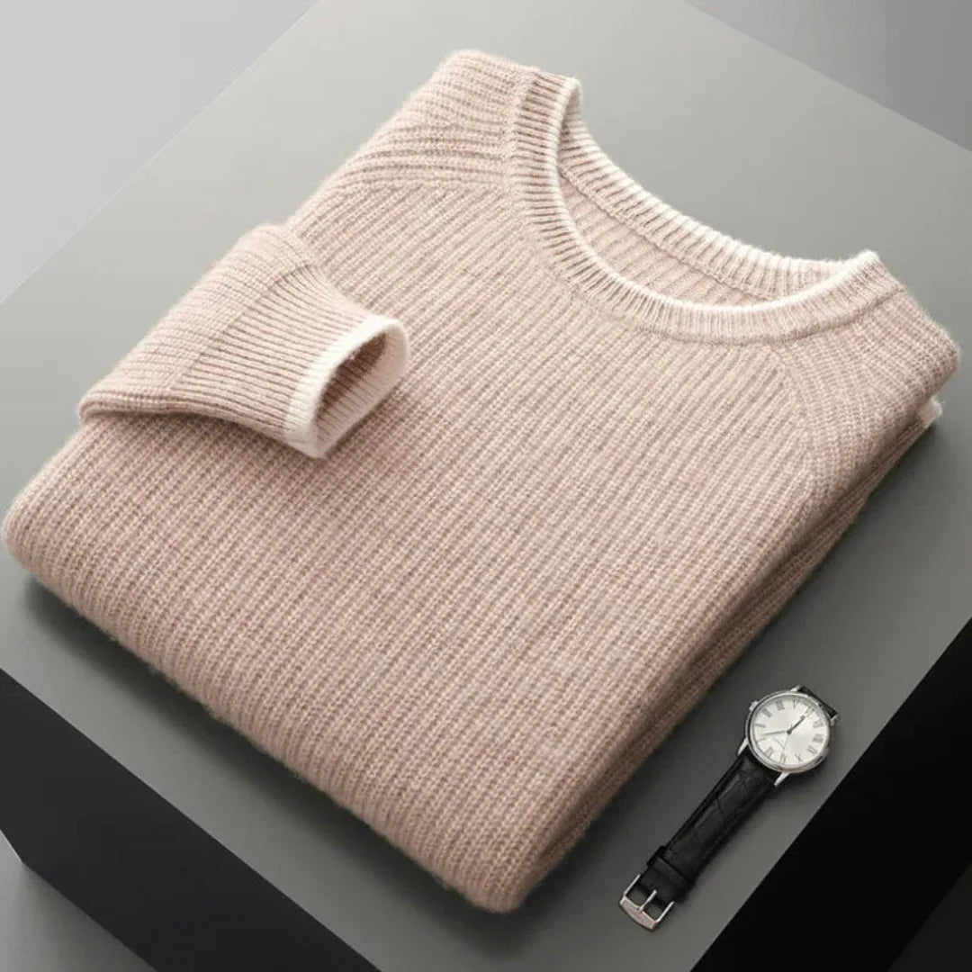 Pastel ribbed crewneck wool sweater relaxed fit raglan sleeves breathable unisex knit