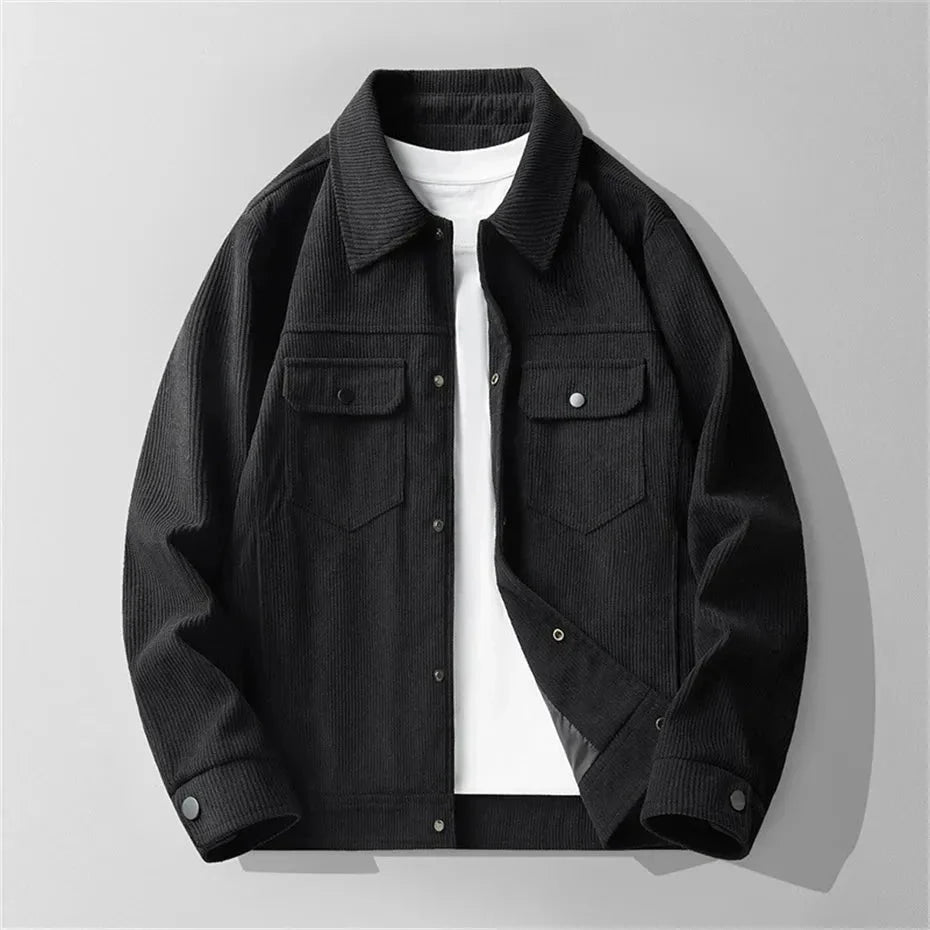 Unisex brown corduroy jacket classic structured cut with soft ribbed texture for all-season warmth
