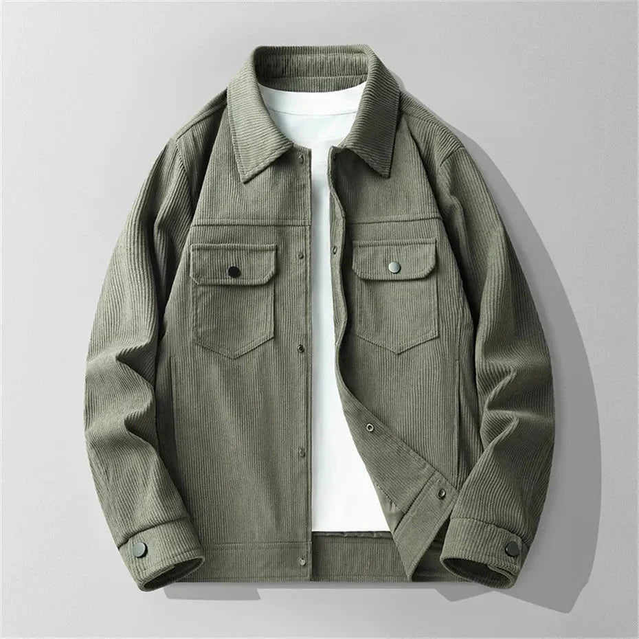 Unisex brown corduroy jacket classic structured cut with soft ribbed texture for all-season warmth