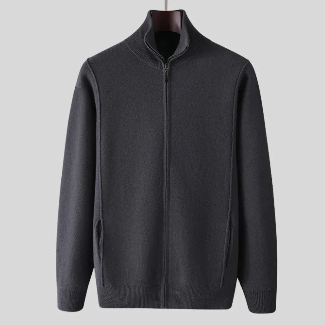 Men's full-zip wool sweater in classic cut, 100% pure wool smart-casual layering essential