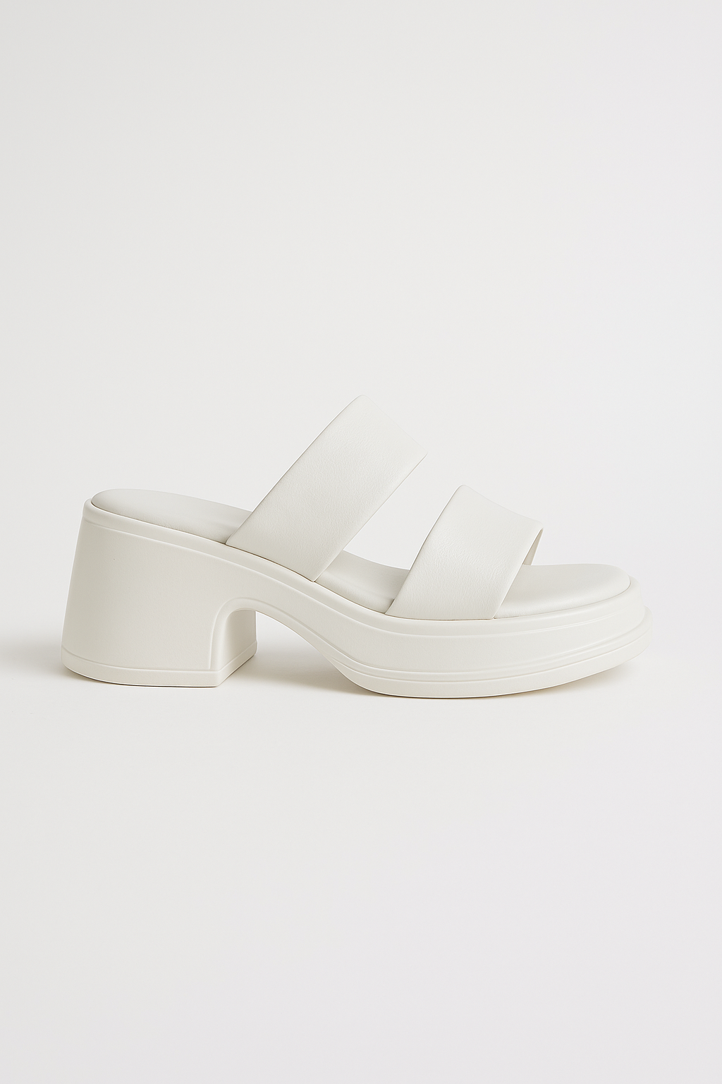 Women's calf leather platform sandals, chunky block heel, double-strap silhouette, smooth finish