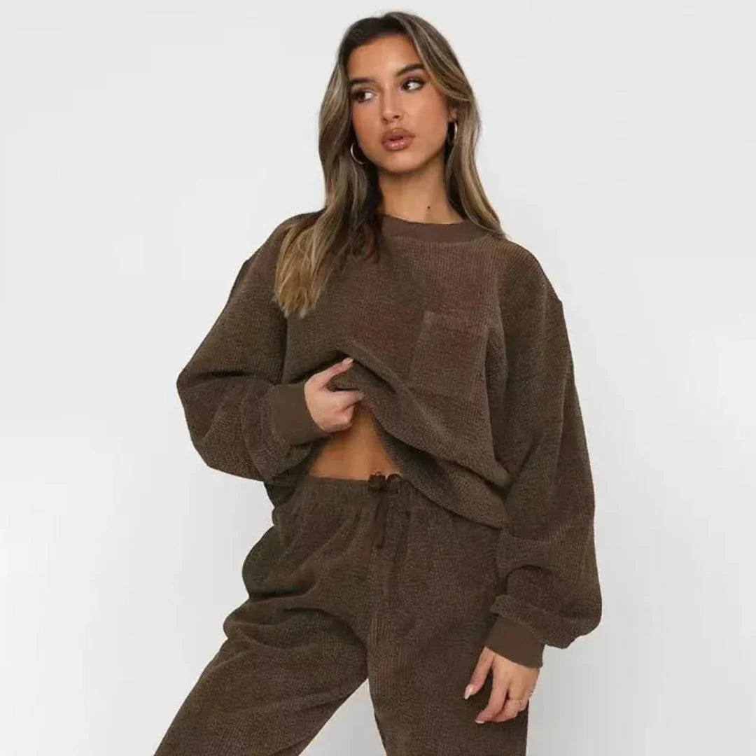 Women's oversized corduroy loungewear set, cozy textured finish in relaxed casual style