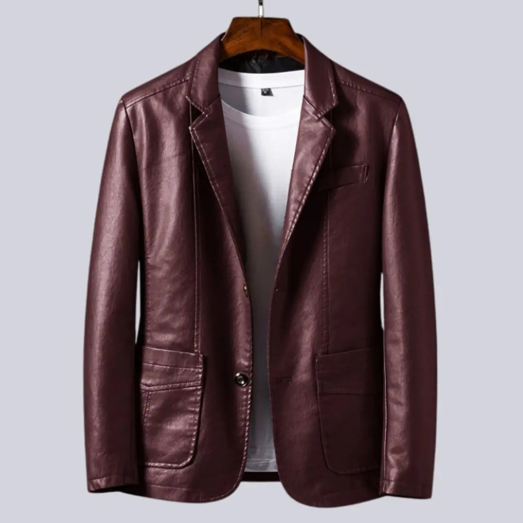 Men's black leather-look tailored fit jacket with luxurious sheen and lightweight layering design