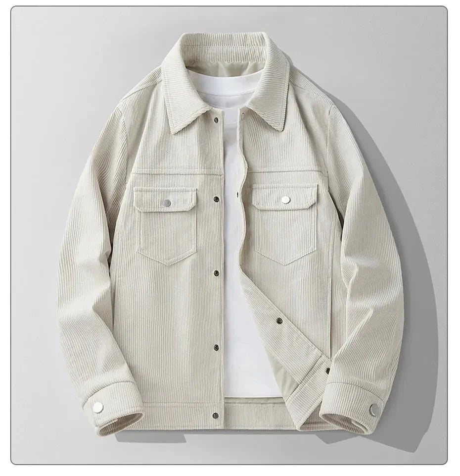 Unisex brown corduroy jacket classic structured cut with soft ribbed texture for all-season warmth