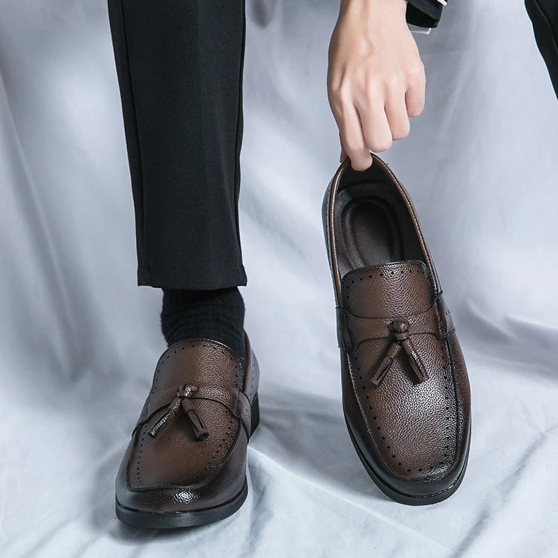 Camden men's genuine leather loafers in classic brown with tassel accent and padded insole for polished wear