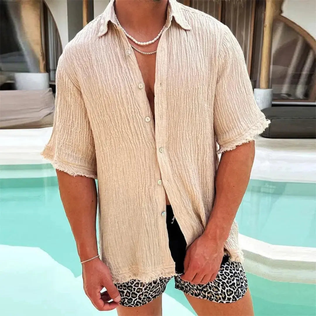 Men's white linen ripped shirt relaxed fit breathable cotton blend bold edgy everyday fashion