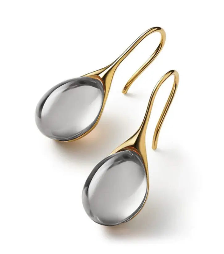 Lightweight gold plated amber resin teardrop earrings with timeless chic silhouette for women