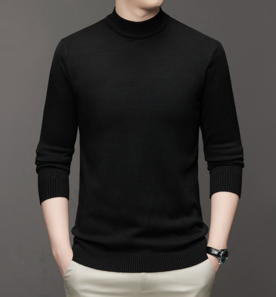 Men's classic ribbed collar pullover sweater in neutral knit with regular fit for everyday layering
