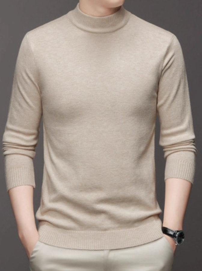 Men's classic pullover sweater ribbed stand-up collar regular fit versatile everyday knit layering