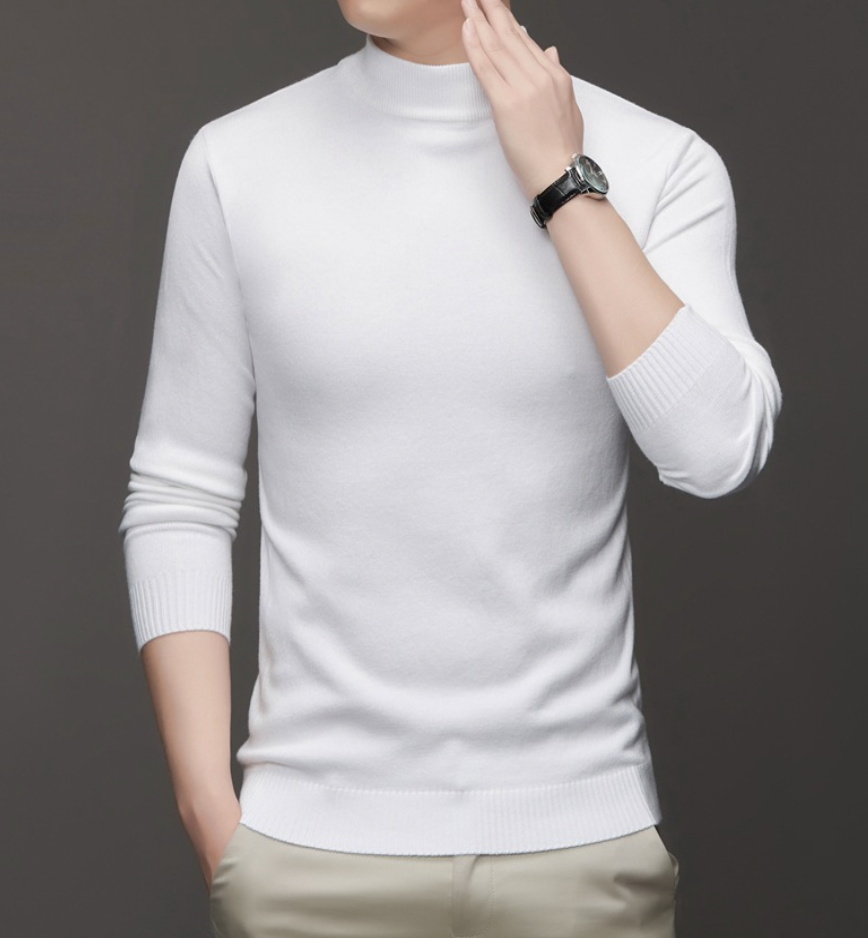 Men's classic pullover sweater ribbed stand-up collar regular fit versatile everyday knit layering