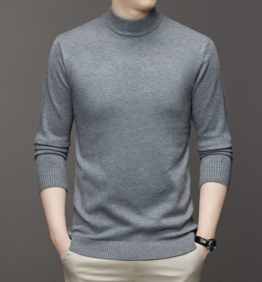 Men's classic knit pullover sweater with ribbed stand-up collar, regular fit, everyday layering style