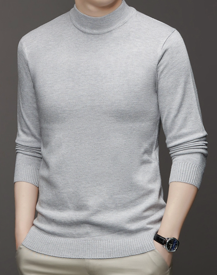 Men's classic knit pullover sweater with ribbed stand-up collar, regular fit, everyday layering essential