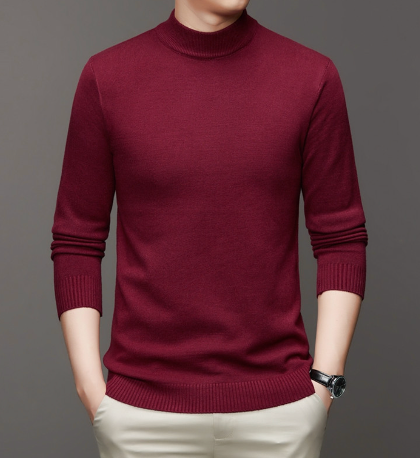 Men's classic pullover sweater ribbed stand-up collar regular fit versatile knit for layering