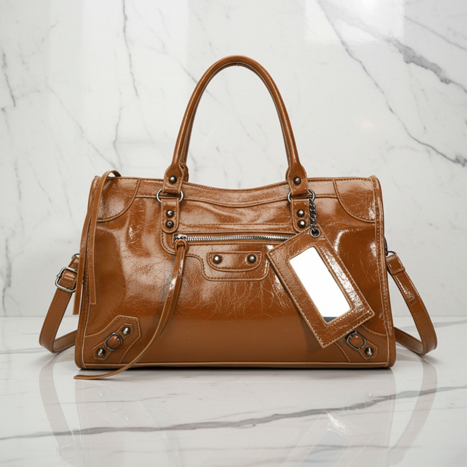 Luna faux leather structured city bag with top handle and shoulder strap, polished everyday women's tote