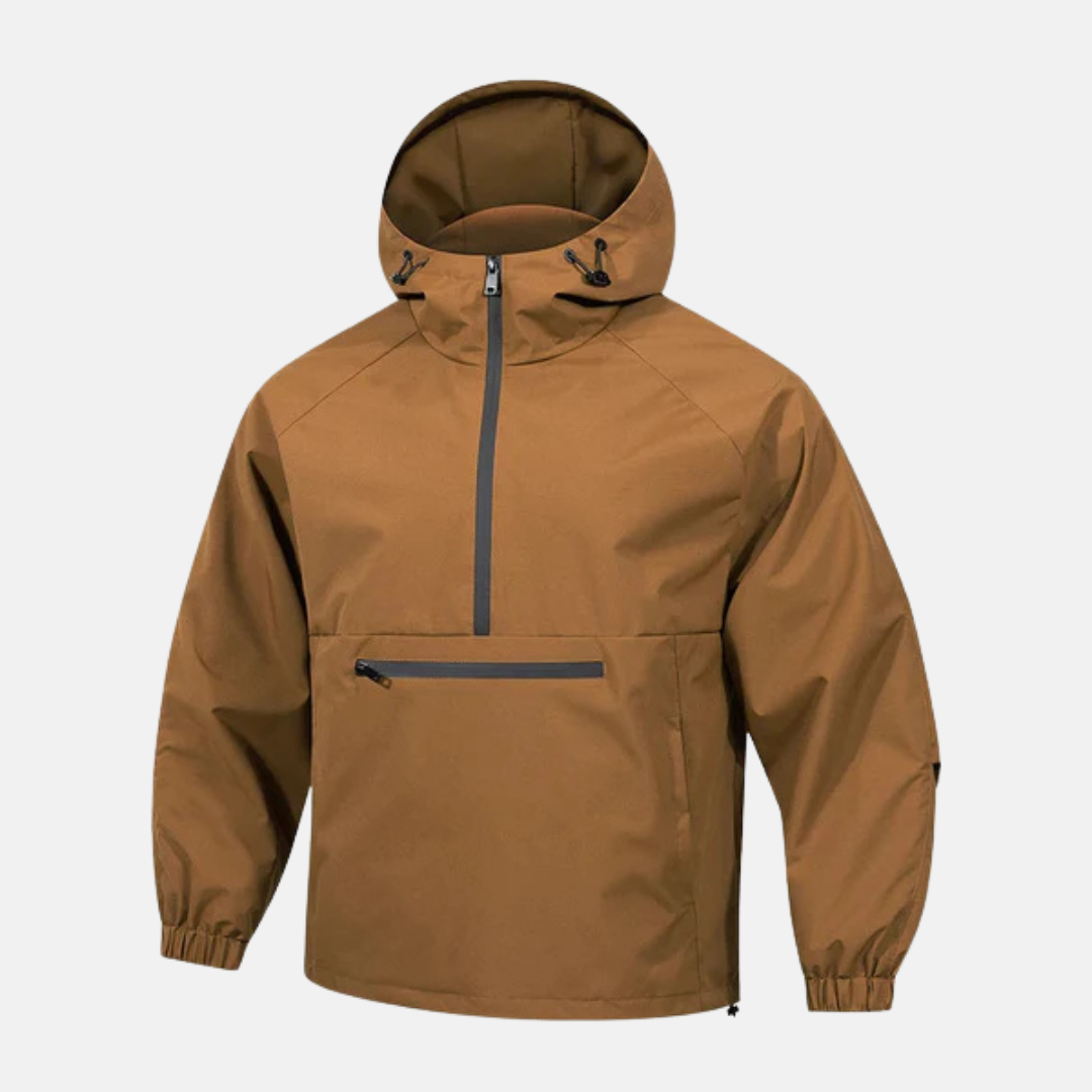 Men's woven blend anorak jacket hooded high neck loose fit hip-length urban casual style
