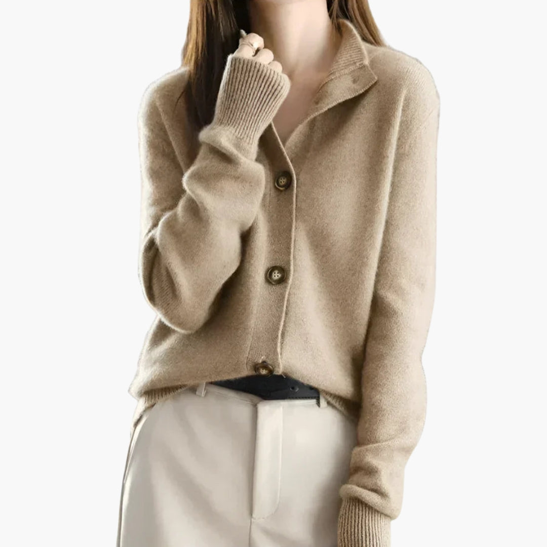 Women's relaxed fit solid knit cardigan with ribbed cuffs and full-length button-front closure