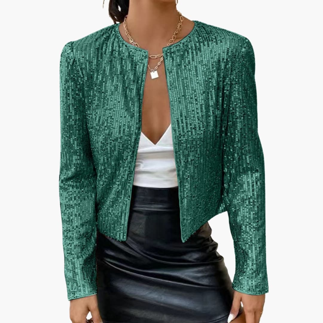 Women's fitted sequin cardigan front-opening glitter shine layer for dresses glamour evening style