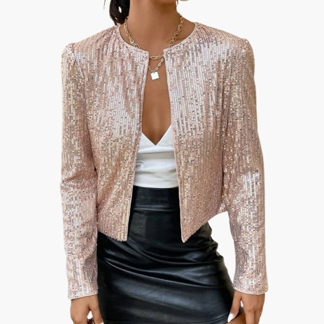 Women's fitted sequin cardigan front-opening glitter shine glamour layer for dresses silver sparkle