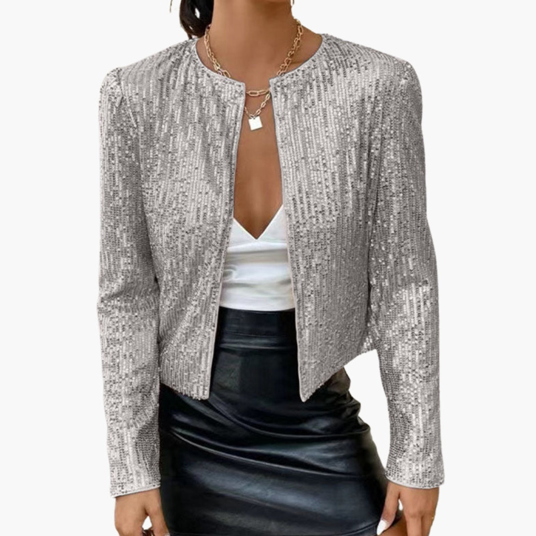 Women's fitted sequin cardigan front-opening glitter shine layer for elegant evening glamour
