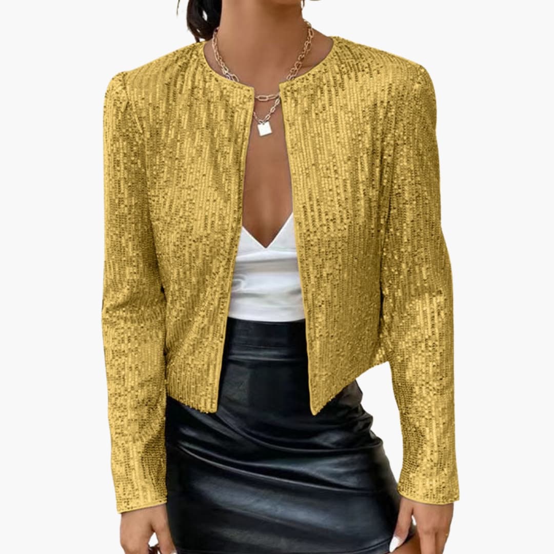 Women's fitted sequin cardigan front-opening glitter shine glamour layer for dresses silver sparkle