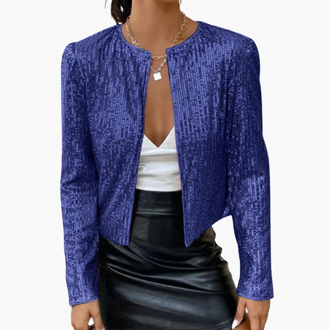 Women's fitted sequin cardigan front-opening glitter shine layer for elegant evening glamour