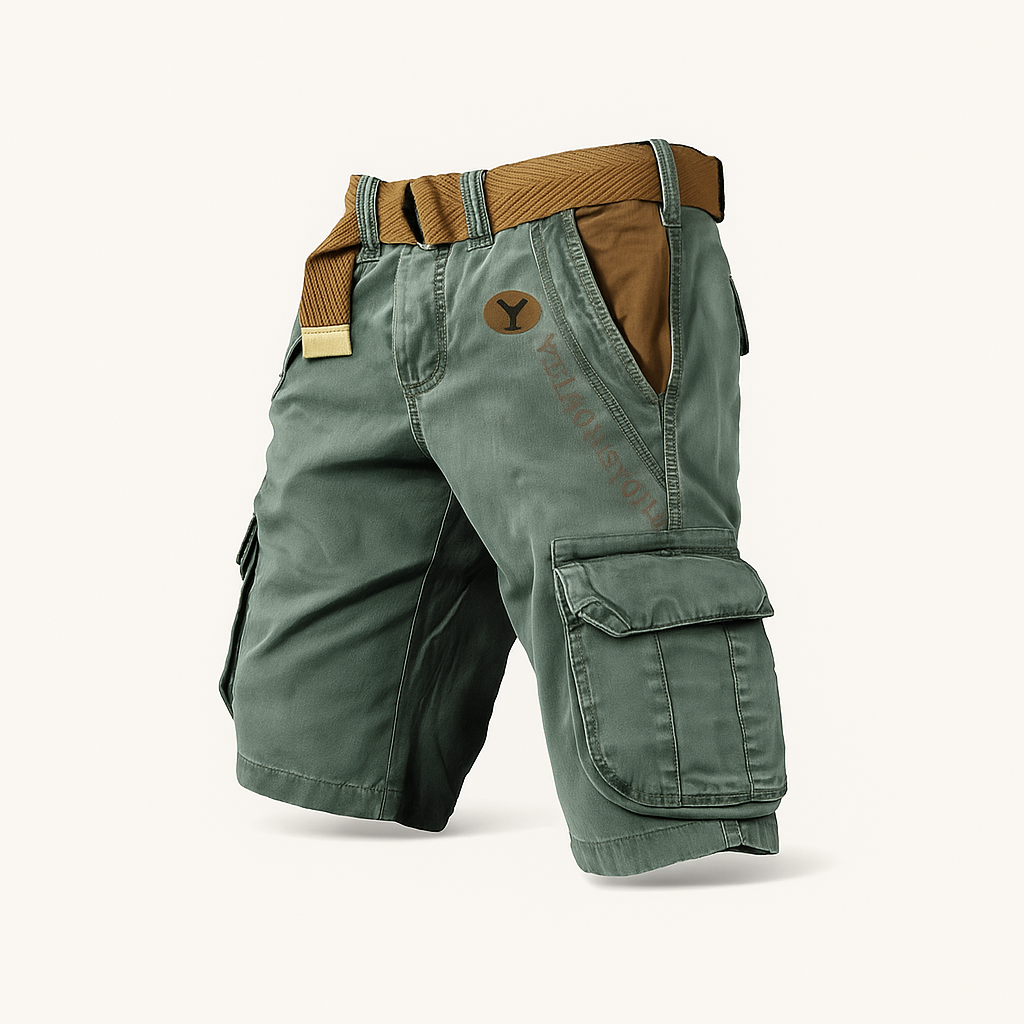 Men's khaki cargo shorts stretch fabric multiple pockets hiking outdoor comfort