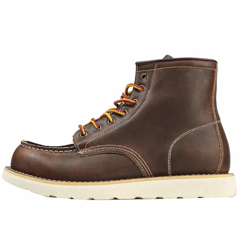 Men's Carlo leather ankle boots high-top silhouette wool-lined interior brown winter style