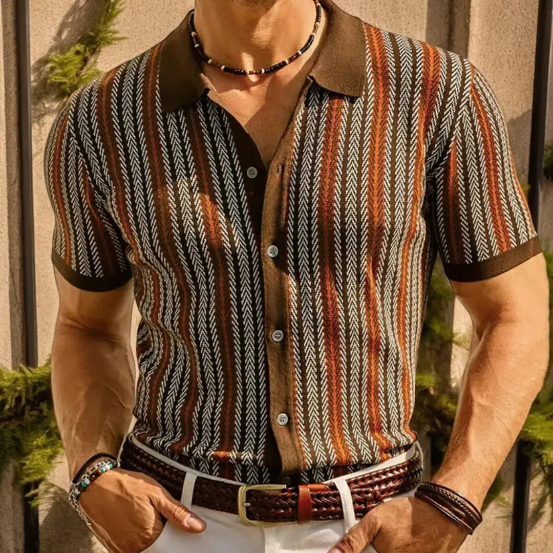 Carlo Mancini slim-fit button-down polo shirt organic cotton herringbone texture office-ready