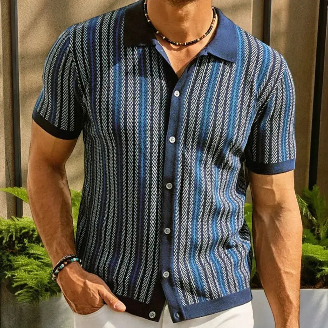 Carlo Mancini slim-fit white herringbone organic cotton button-down polo shirt for office
