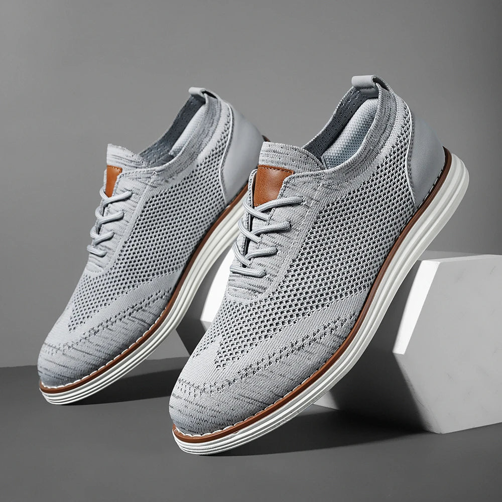 Carlton lightweight knit sneakers with wingtip stitching, breathable mesh upper, polished dressy style