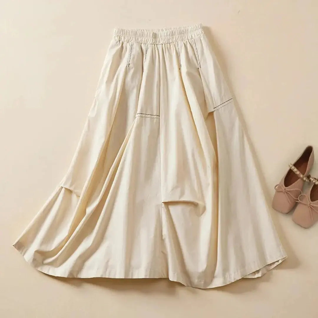 Carol flowy A-line maxi skirt with elastic waistband, side pockets, breathable comfort fit