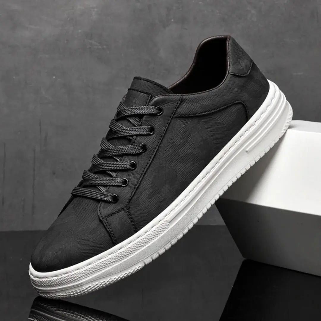 Men's Carter white full-grain cowhide leather low-top sneaker with refined stitched accents