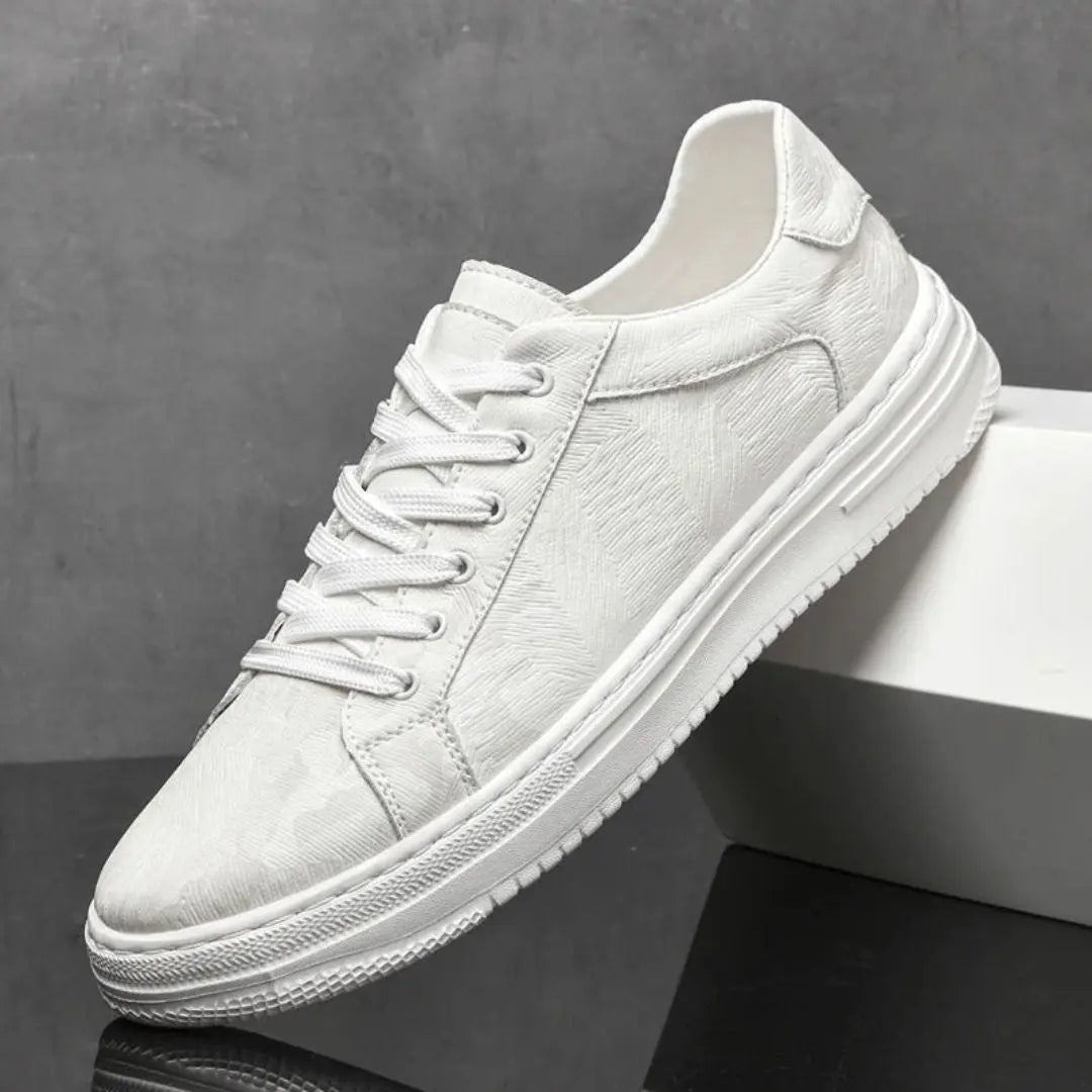 Men's Carter white full-grain cowhide leather low-top sneaker with refined stitched accents