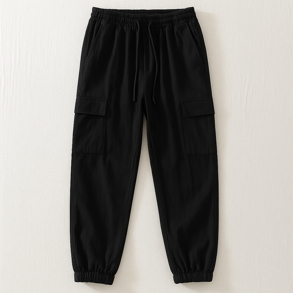 Beige linen cargo pants lightweight breathable elastic waistband with multiple utility pockets