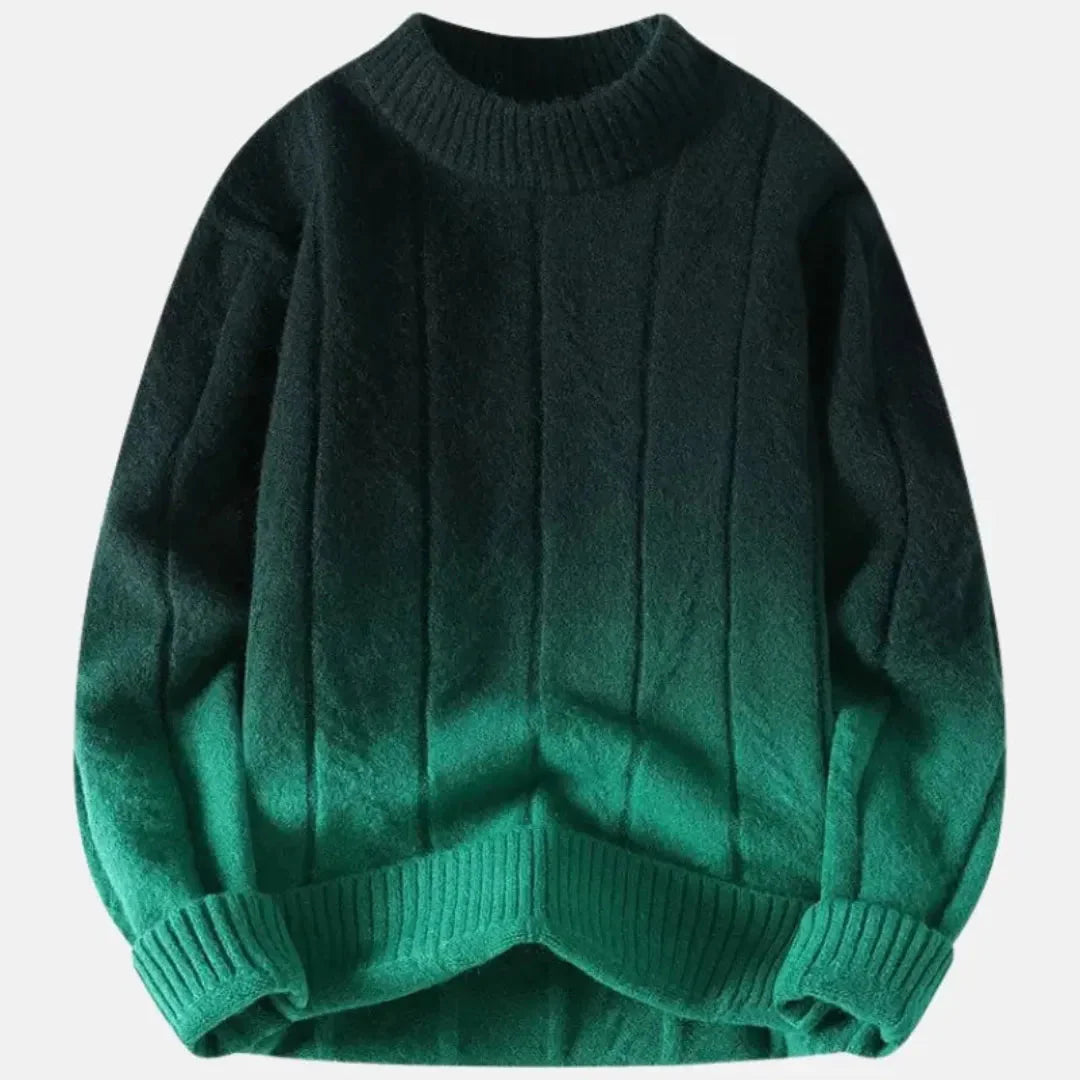 Unisex ombré crewneck sweater wool-blend gradient knit cozy layering pullover in multicolor fade