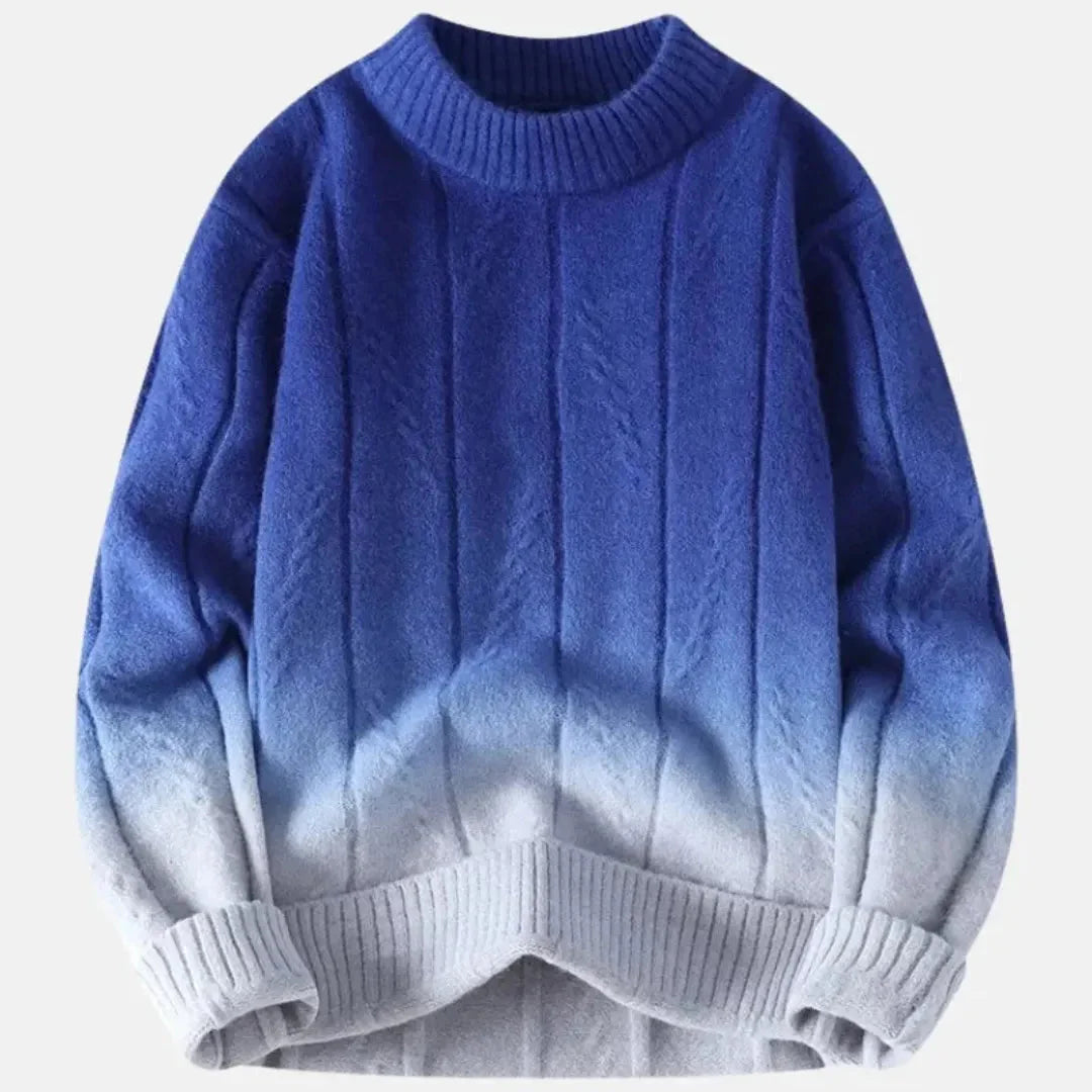 Unisex ombré crewneck sweater in gradient wool-blend knit with seamless color transition for everyday layering