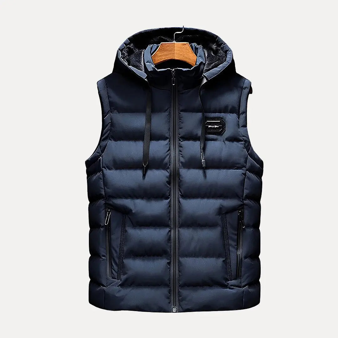 Cassius men's hooded vest neutral tone slim fit with built-in hood for versatile layering