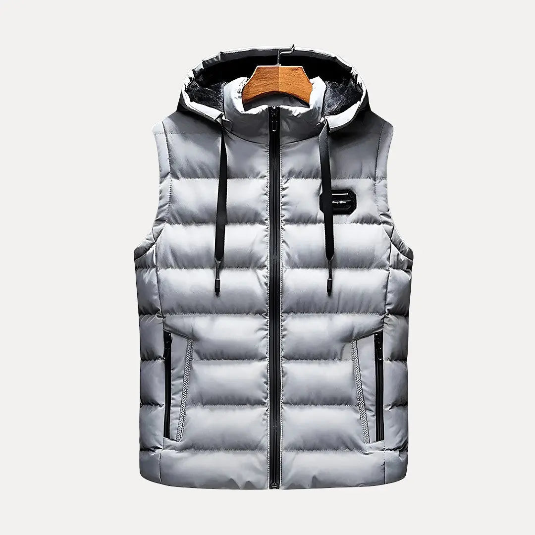 Men's navy blue hooded vest sleeveless slim-fit with built-in hood premium luxury layering piece