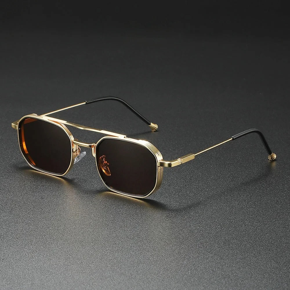 Castro retro octagonal sunglasses polished metal frame ribbed accents UV400 gradient geometric vintage lenses